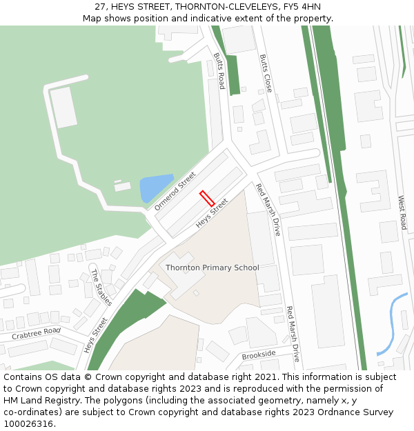 27, HEYS STREET, THORNTON-CLEVELEYS, FY5 4HN: Location map and indicative extent of plot