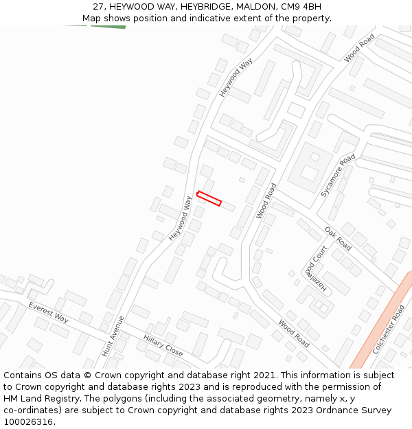 27, HEYWOOD WAY, HEYBRIDGE, MALDON, CM9 4BH: Location map and indicative extent of plot