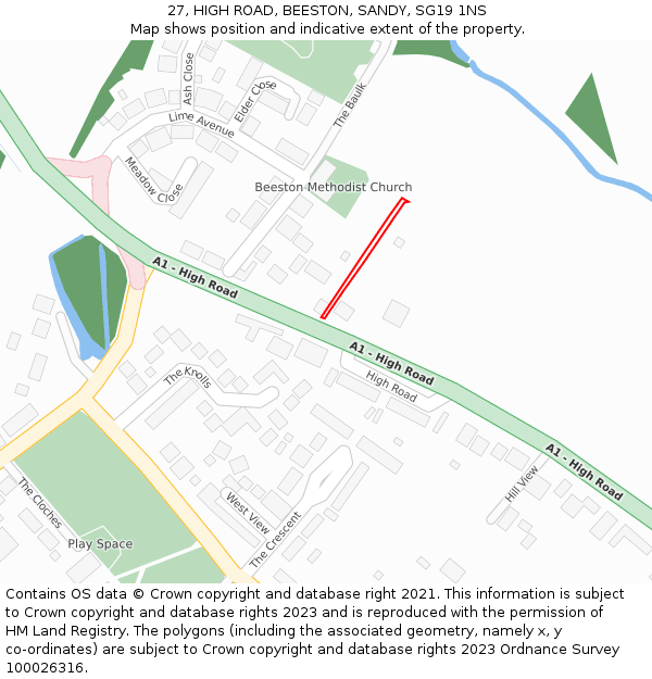 27, HIGH ROAD, BEESTON, SANDY, SG19 1NS: Location map and indicative extent of plot