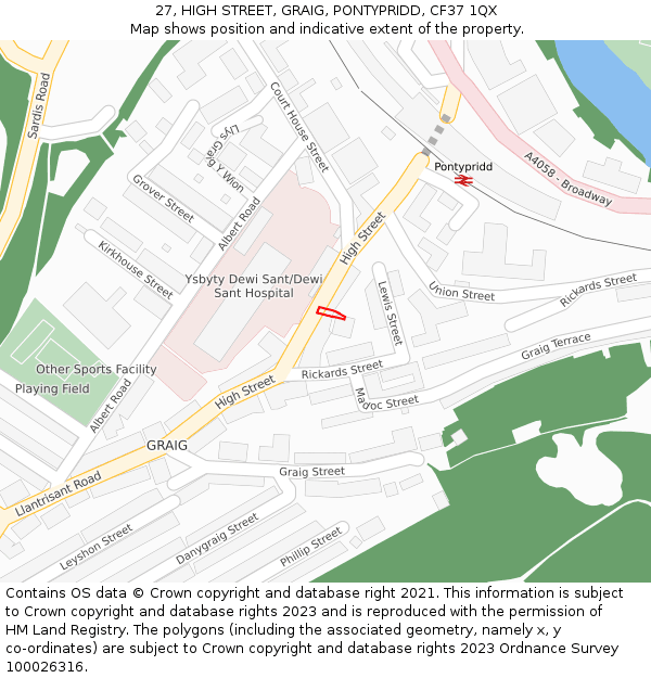 27, HIGH STREET, GRAIG, PONTYPRIDD, CF37 1QX: Location map and indicative extent of plot