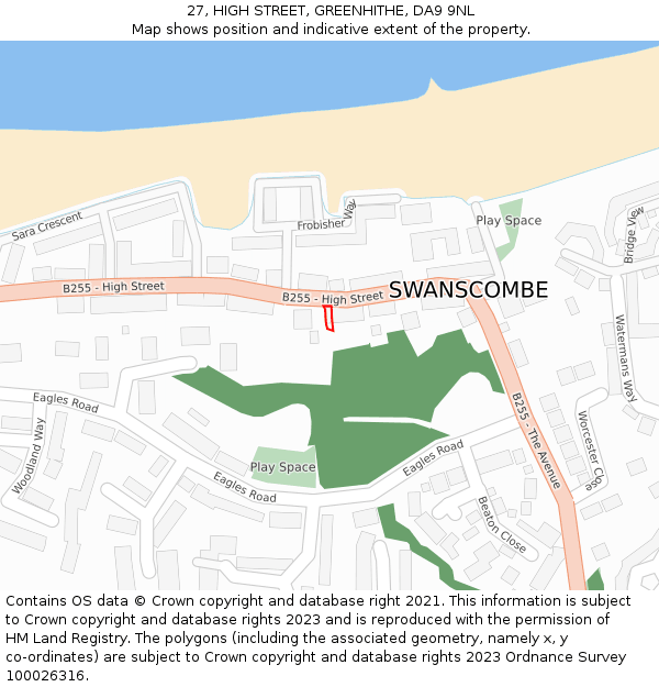 27, HIGH STREET, GREENHITHE, DA9 9NL: Location map and indicative extent of plot