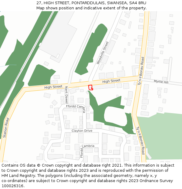 27, HIGH STREET, PONTARDDULAIS, SWANSEA, SA4 8RU: Location map and indicative extent of plot