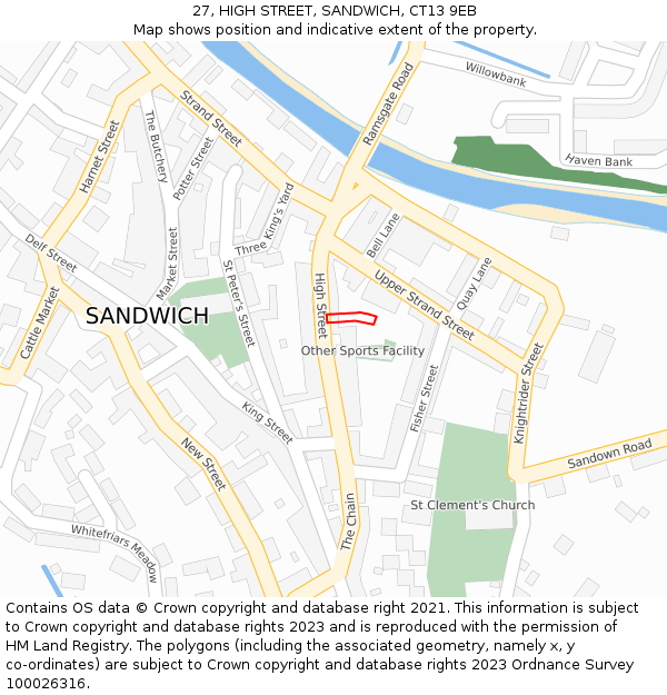 27, HIGH STREET, SANDWICH, CT13 9EB: Location map and indicative extent of plot