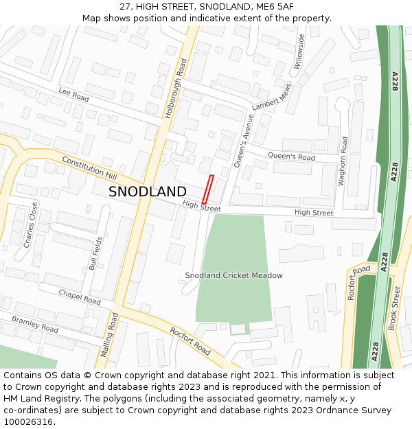 27, HIGH STREET, SNODLAND, ME6 5AF: Location map and indicative extent of plot