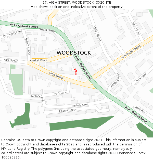 27, HIGH STREET, WOODSTOCK, OX20 1TE: Location map and indicative extent of plot
