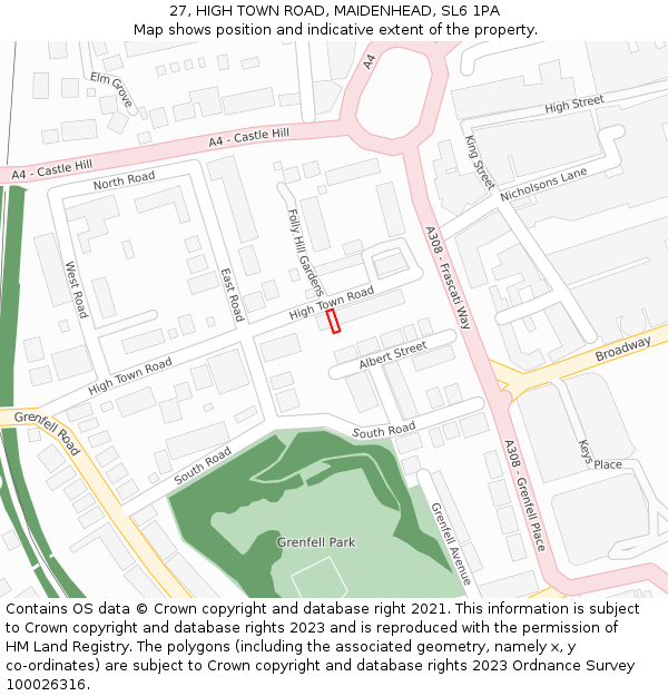 27, HIGH TOWN ROAD, MAIDENHEAD, SL6 1PA: Location map and indicative extent of plot