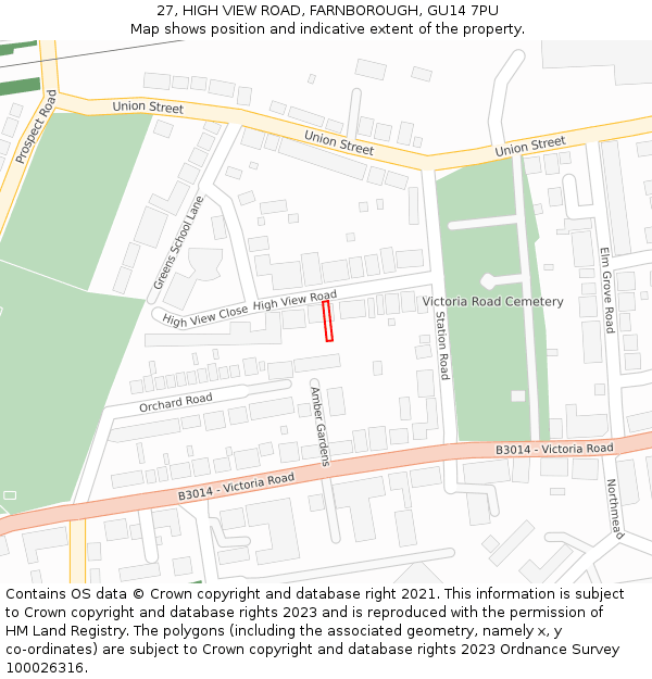 27, HIGH VIEW ROAD, FARNBOROUGH, GU14 7PU: Location map and indicative extent of plot