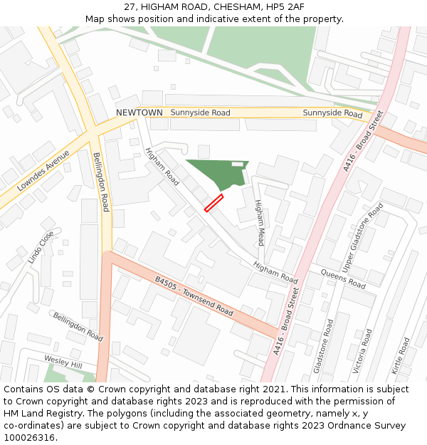 27, HIGHAM ROAD, CHESHAM, HP5 2AF: Location map and indicative extent of plot