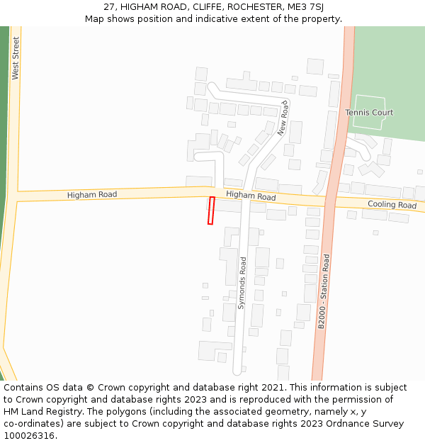 27, HIGHAM ROAD, CLIFFE, ROCHESTER, ME3 7SJ: Location map and indicative extent of plot
