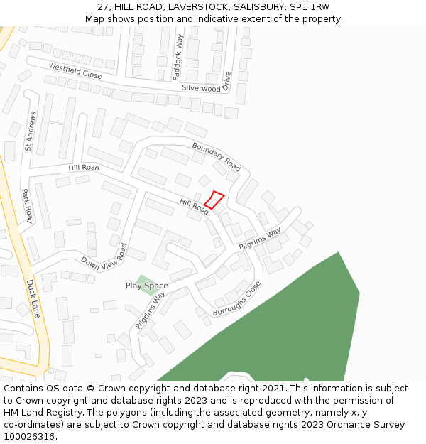 27, HILL ROAD, LAVERSTOCK, SALISBURY, SP1 1RW: Location map and indicative extent of plot
