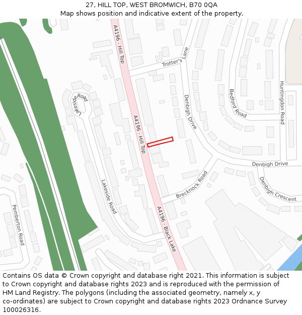 27, HILL TOP, WEST BROMWICH, B70 0QA: Location map and indicative extent of plot