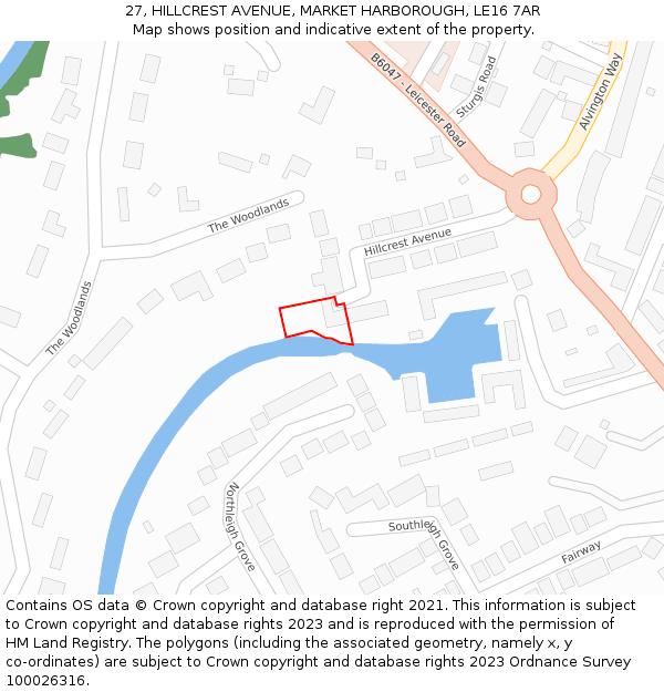 27, HILLCREST AVENUE, MARKET HARBOROUGH, LE16 7AR: Location map and indicative extent of plot