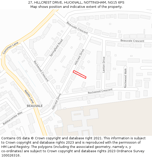 27, HILLCREST DRIVE, HUCKNALL, NOTTINGHAM, NG15 6PS: Location map and indicative extent of plot