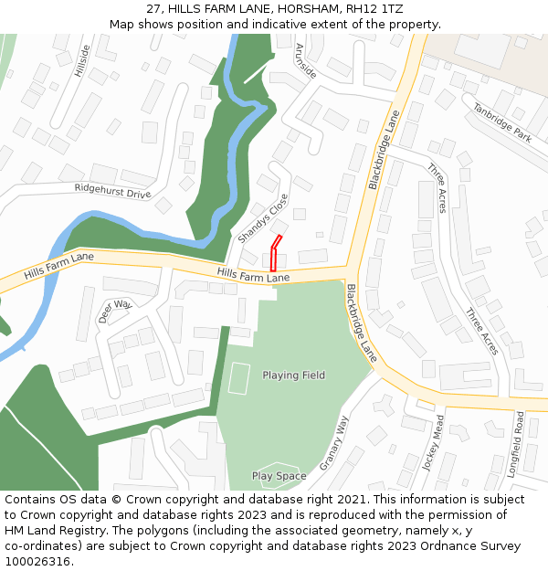 27, HILLS FARM LANE, HORSHAM, RH12 1TZ: Location map and indicative extent of plot