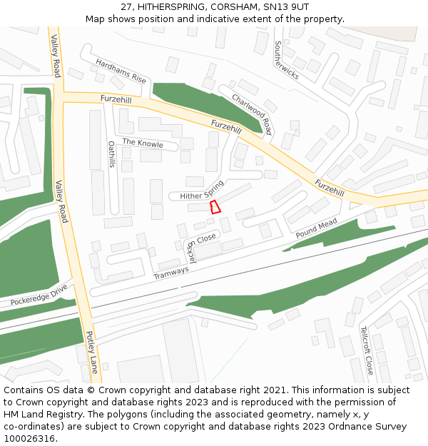 27, HITHERSPRING, CORSHAM, SN13 9UT: Location map and indicative extent of plot