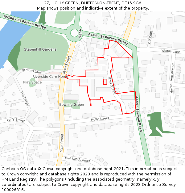 27, HOLLY GREEN, BURTON-ON-TRENT, DE15 9GA: Location map and indicative extent of plot