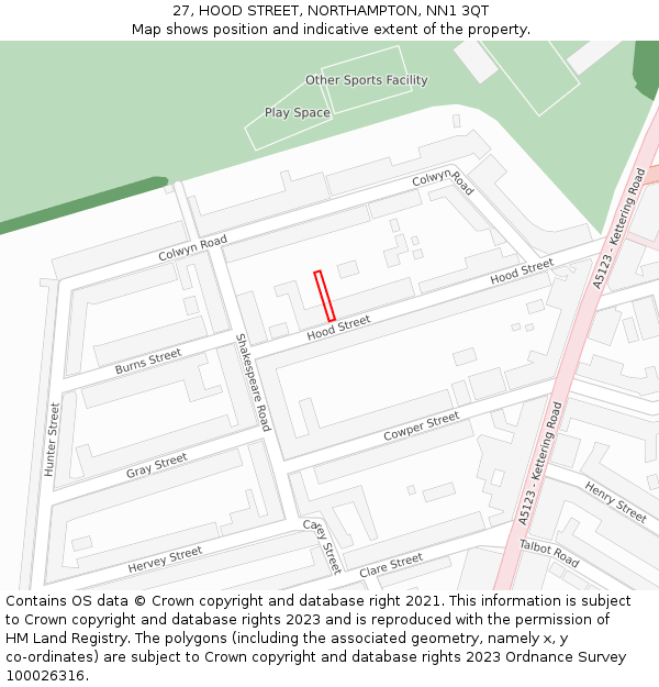 27, HOOD STREET, NORTHAMPTON, NN1 3QT: Location map and indicative extent of plot