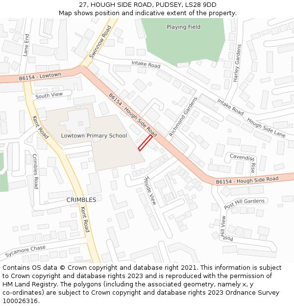 27, HOUGH SIDE ROAD, PUDSEY, LS28 9DD: Location map and indicative extent of plot