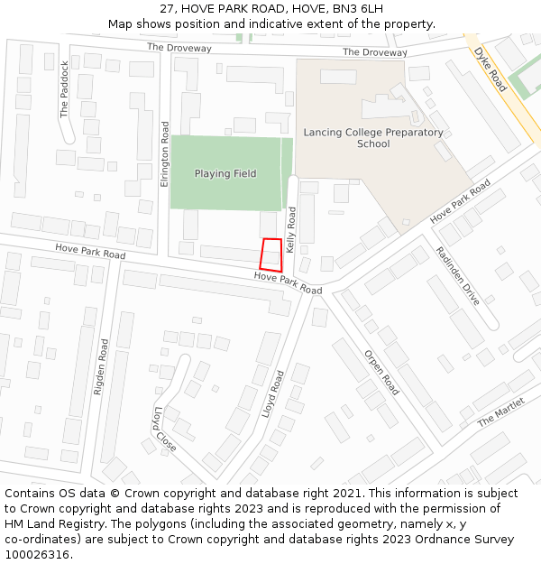 27, HOVE PARK ROAD, HOVE, BN3 6LH: Location map and indicative extent of plot