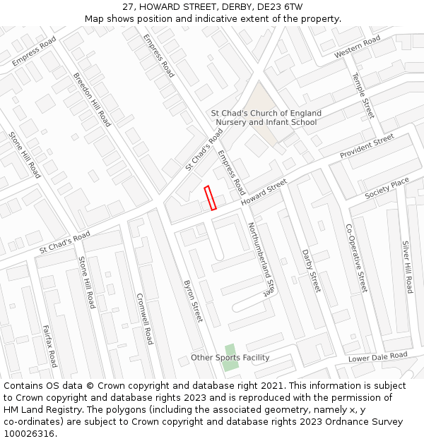 27, HOWARD STREET, DERBY, DE23 6TW: Location map and indicative extent of plot