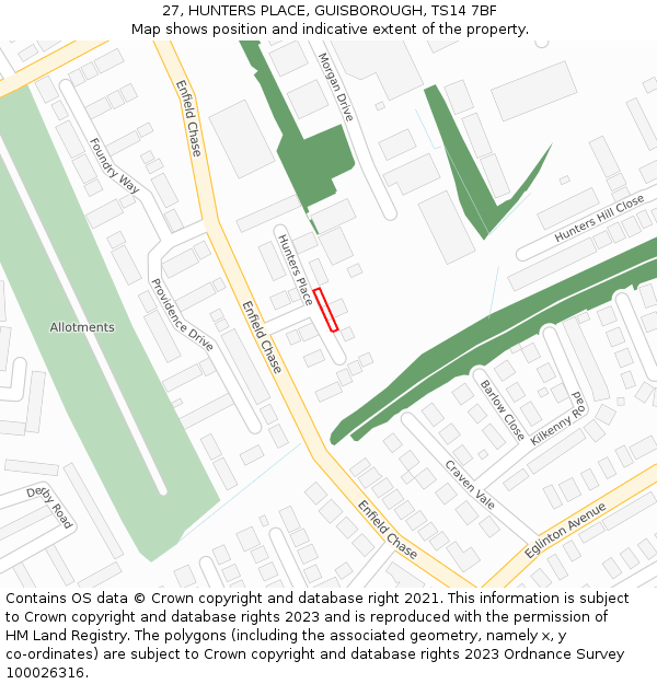 27, HUNTERS PLACE, GUISBOROUGH, TS14 7BF: Location map and indicative extent of plot