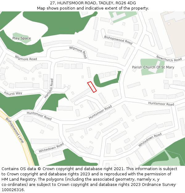 27, HUNTSMOOR ROAD, TADLEY, RG26 4DG: Location map and indicative extent of plot