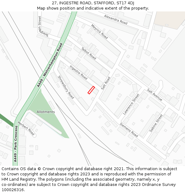 27, INGESTRE ROAD, STAFFORD, ST17 4DJ: Location map and indicative extent of plot