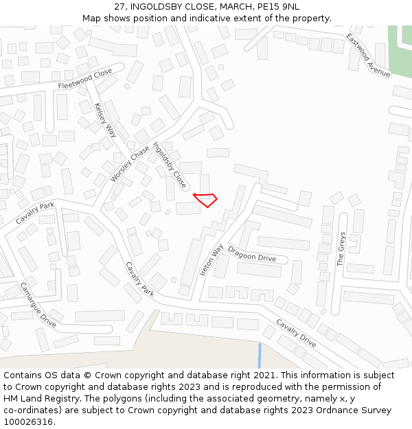 27, INGOLDSBY CLOSE, MARCH, PE15 9NL: Location map and indicative extent of plot