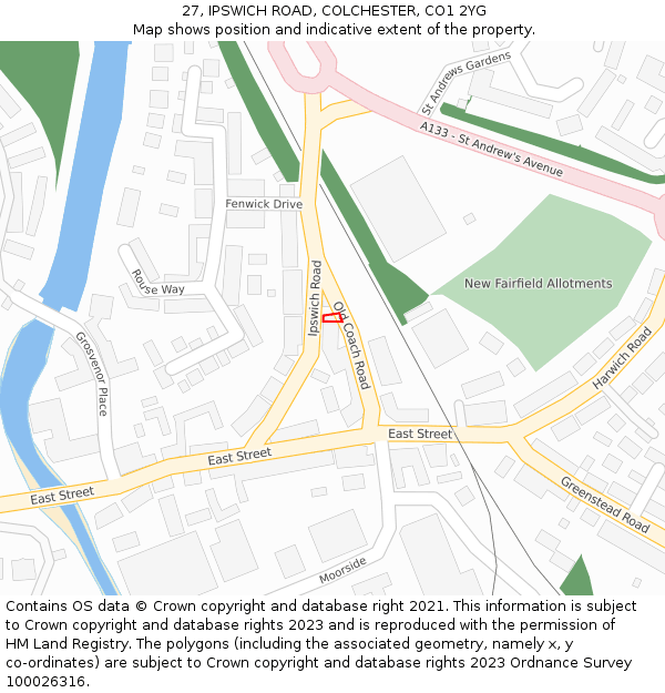 27, IPSWICH ROAD, COLCHESTER, CO1 2YG: Location map and indicative extent of plot