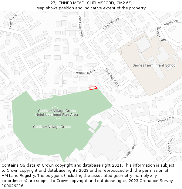 27, JENNER MEAD, CHELMSFORD, CM2 6SJ: Location map and indicative extent of plot