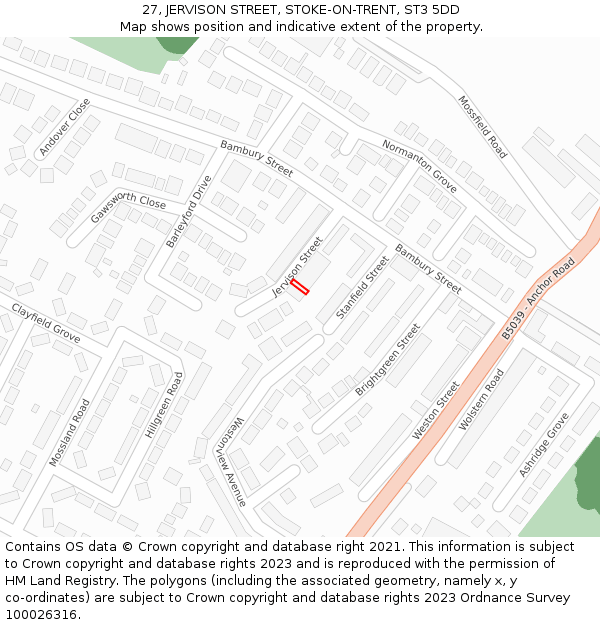 27, JERVISON STREET, STOKE-ON-TRENT, ST3 5DD: Location map and indicative extent of plot