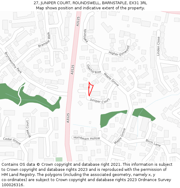 27, JUNIPER COURT, ROUNDSWELL, BARNSTAPLE, EX31 3RL: Location map and indicative extent of plot