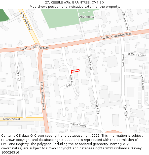 27, KEEBLE WAY, BRAINTREE, CM7 3JX: Location map and indicative extent of plot