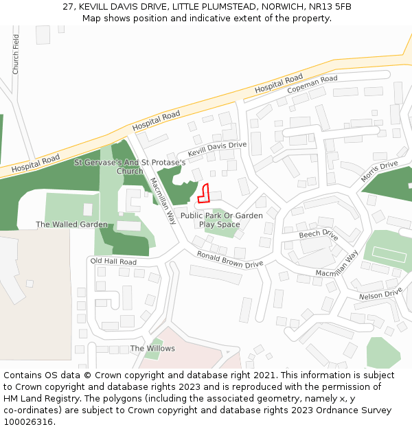 27, KEVILL DAVIS DRIVE, LITTLE PLUMSTEAD, NORWICH, NR13 5FB: Location map and indicative extent of plot