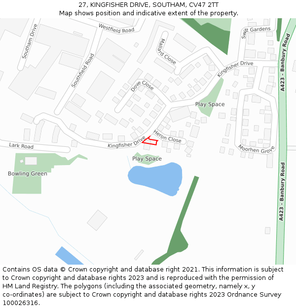 27, KINGFISHER DRIVE, SOUTHAM, CV47 2TT: Location map and indicative extent of plot