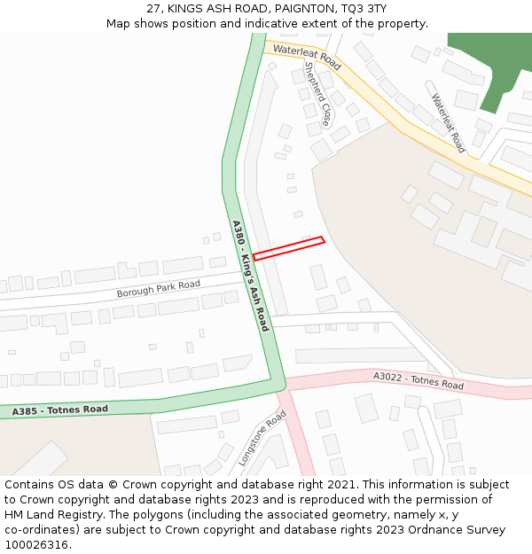 27, KINGS ASH ROAD, PAIGNTON, TQ3 3TY: Location map and indicative extent of plot