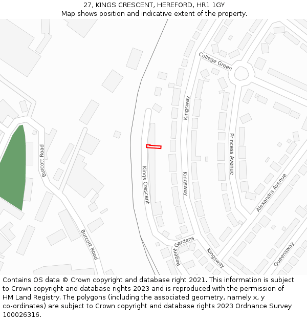 27, KINGS CRESCENT, HEREFORD, HR1 1GY: Location map and indicative extent of plot