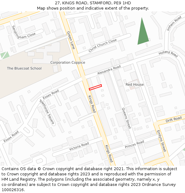 27, KINGS ROAD, STAMFORD, PE9 1HD: Location map and indicative extent of plot
