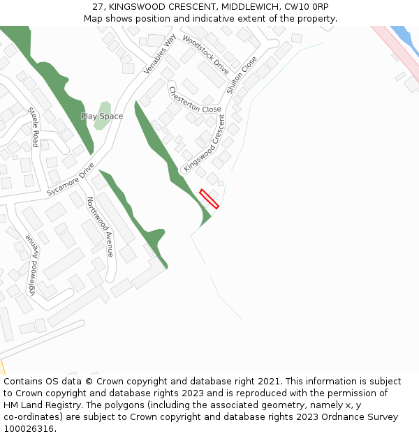 27, KINGSWOOD CRESCENT, MIDDLEWICH, CW10 0RP: Location map and indicative extent of plot