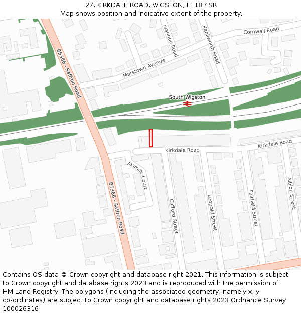 27, KIRKDALE ROAD, WIGSTON, LE18 4SR: Location map and indicative extent of plot