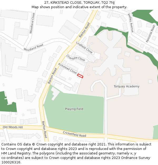 27, KIRKSTEAD CLOSE, TORQUAY, TQ2 7NJ: Location map and indicative extent of plot