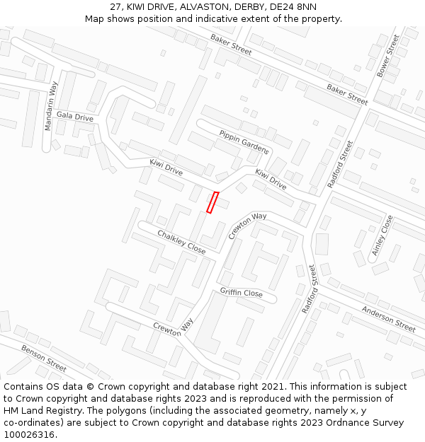 27, KIWI DRIVE, ALVASTON, DERBY, DE24 8NN: Location map and indicative extent of plot