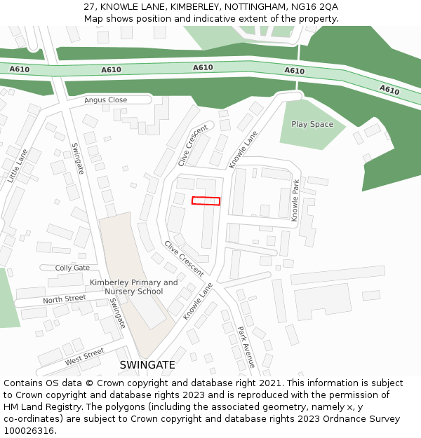 27, KNOWLE LANE, KIMBERLEY, NOTTINGHAM, NG16 2QA: Location map and indicative extent of plot