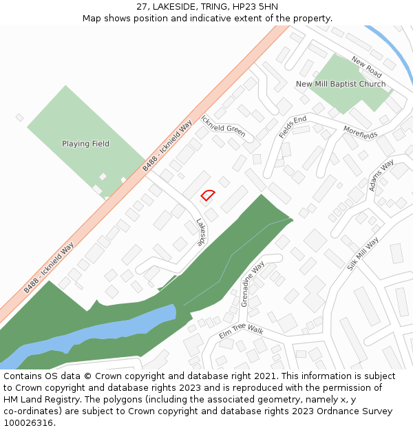 27, LAKESIDE, TRING, HP23 5HN: Location map and indicative extent of plot