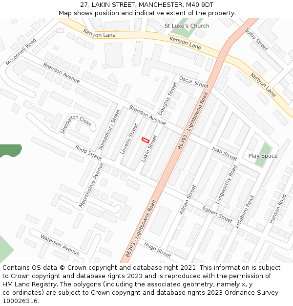 27, LAKIN STREET, MANCHESTER, M40 9DT: Location map and indicative extent of plot