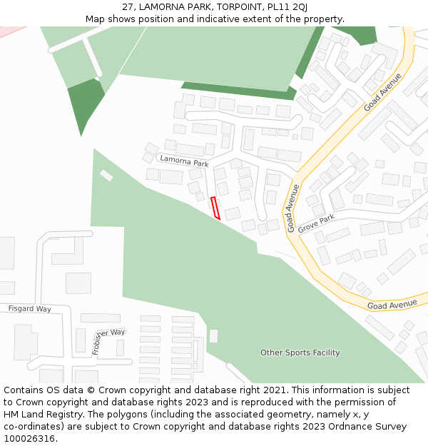 27, LAMORNA PARK, TORPOINT, PL11 2QJ: Location map and indicative extent of plot