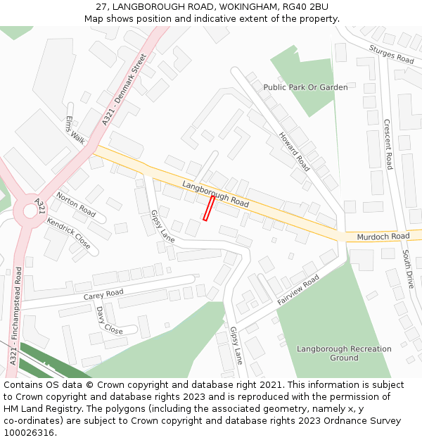 27, LANGBOROUGH ROAD, WOKINGHAM, RG40 2BU: Location map and indicative extent of plot