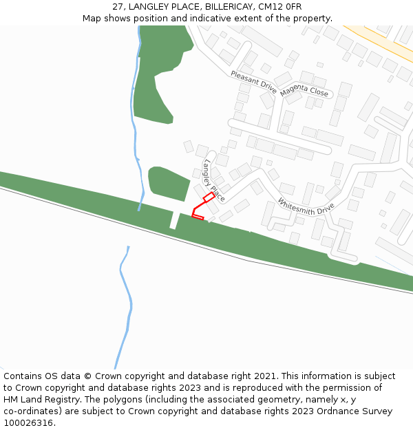27, LANGLEY PLACE, BILLERICAY, CM12 0FR: Location map and indicative extent of plot