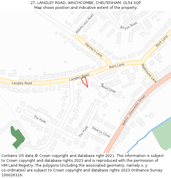 27, LANGLEY ROAD, WINCHCOMBE, CHELTENHAM, GL54 5QP: Location map and indicative extent of plot