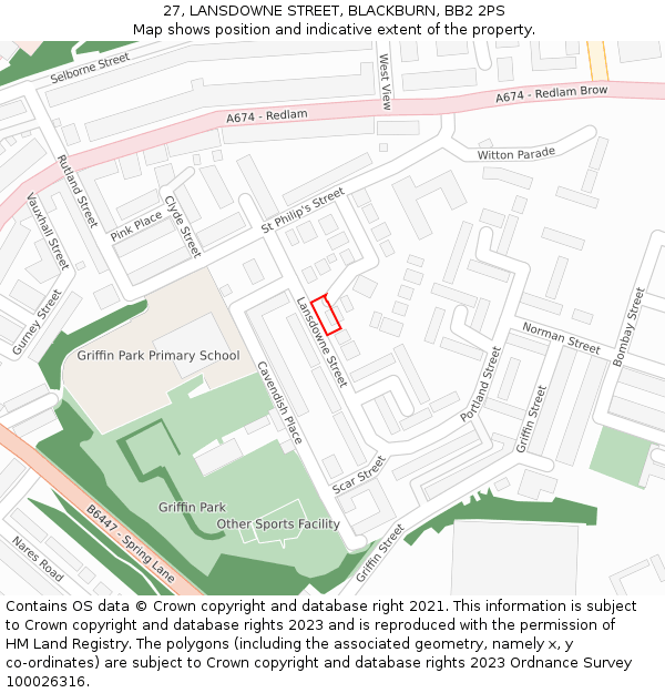 27, LANSDOWNE STREET, BLACKBURN, BB2 2PS: Location map and indicative extent of plot